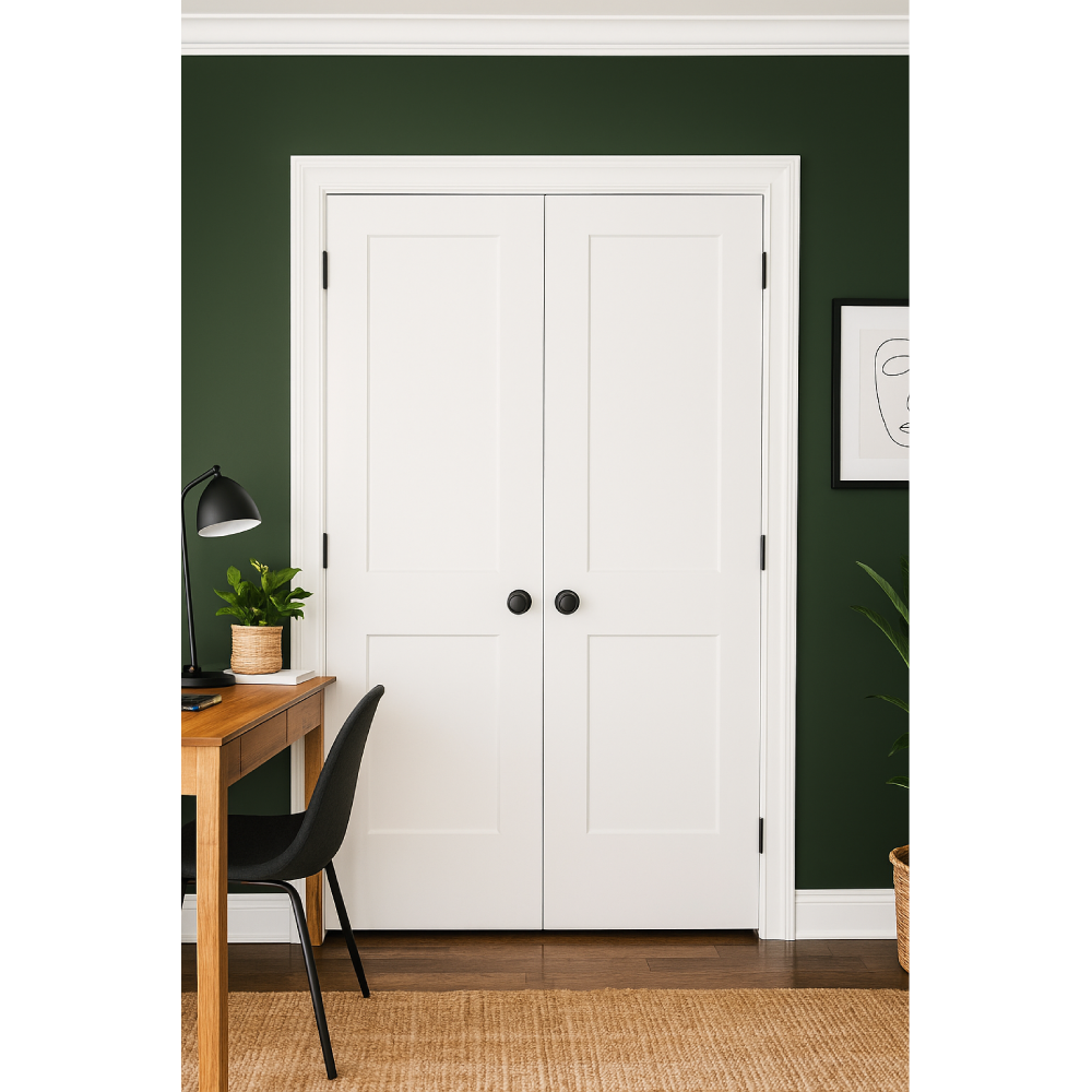 4/8x6/8 White Shaker 2-Panel Solid Core Primed MDF Prehung Interior French Door